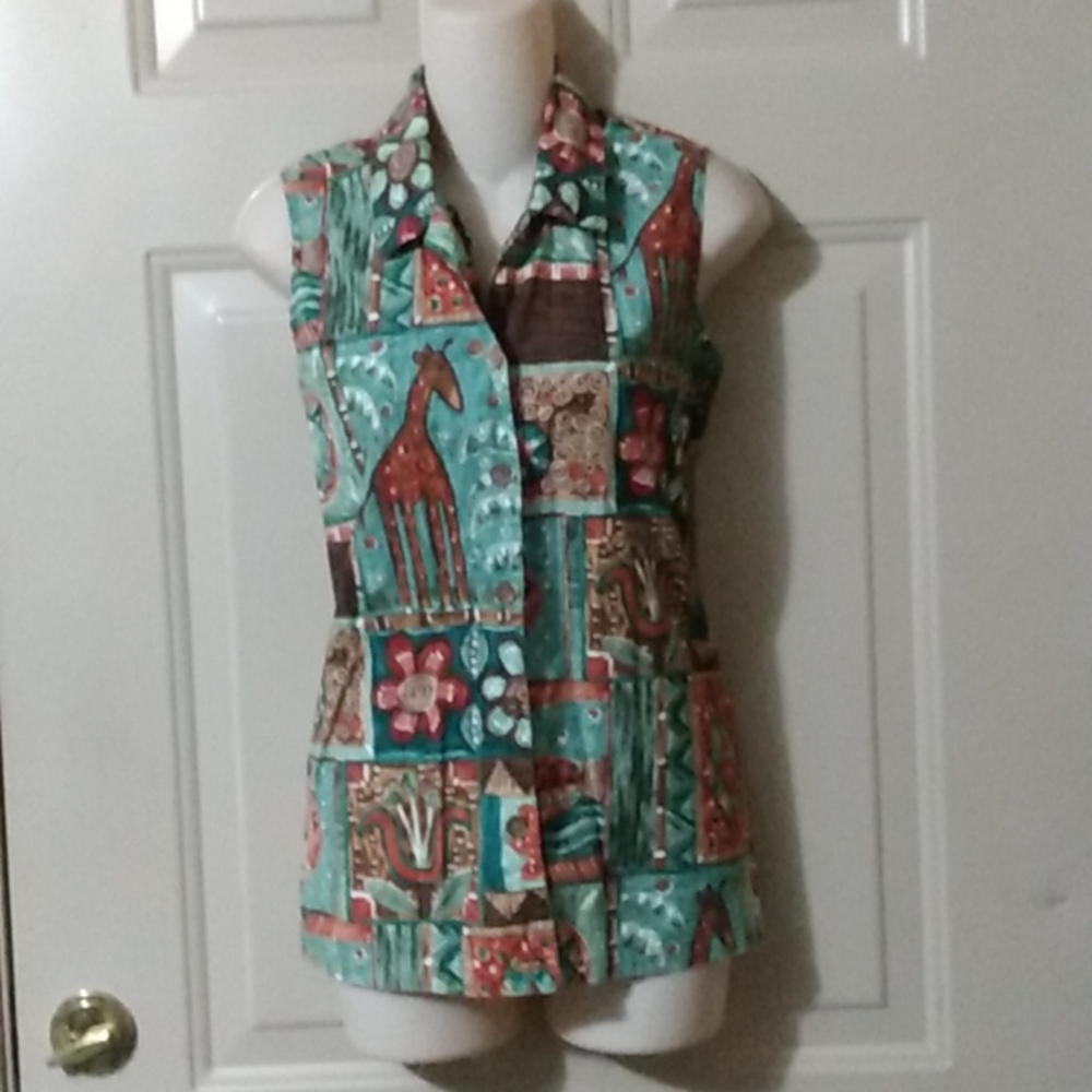 Zoo safari giraffe boho sleeveless shirt